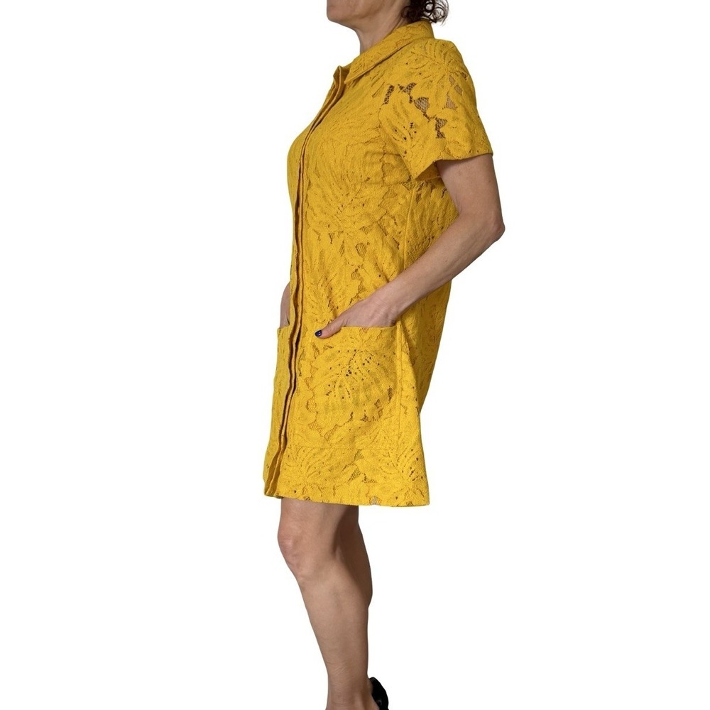 Ted Baker Rille Lace Shirt Dress Short Sleeve Button Down Yellow Mini Women's M - Picture 6 of 16